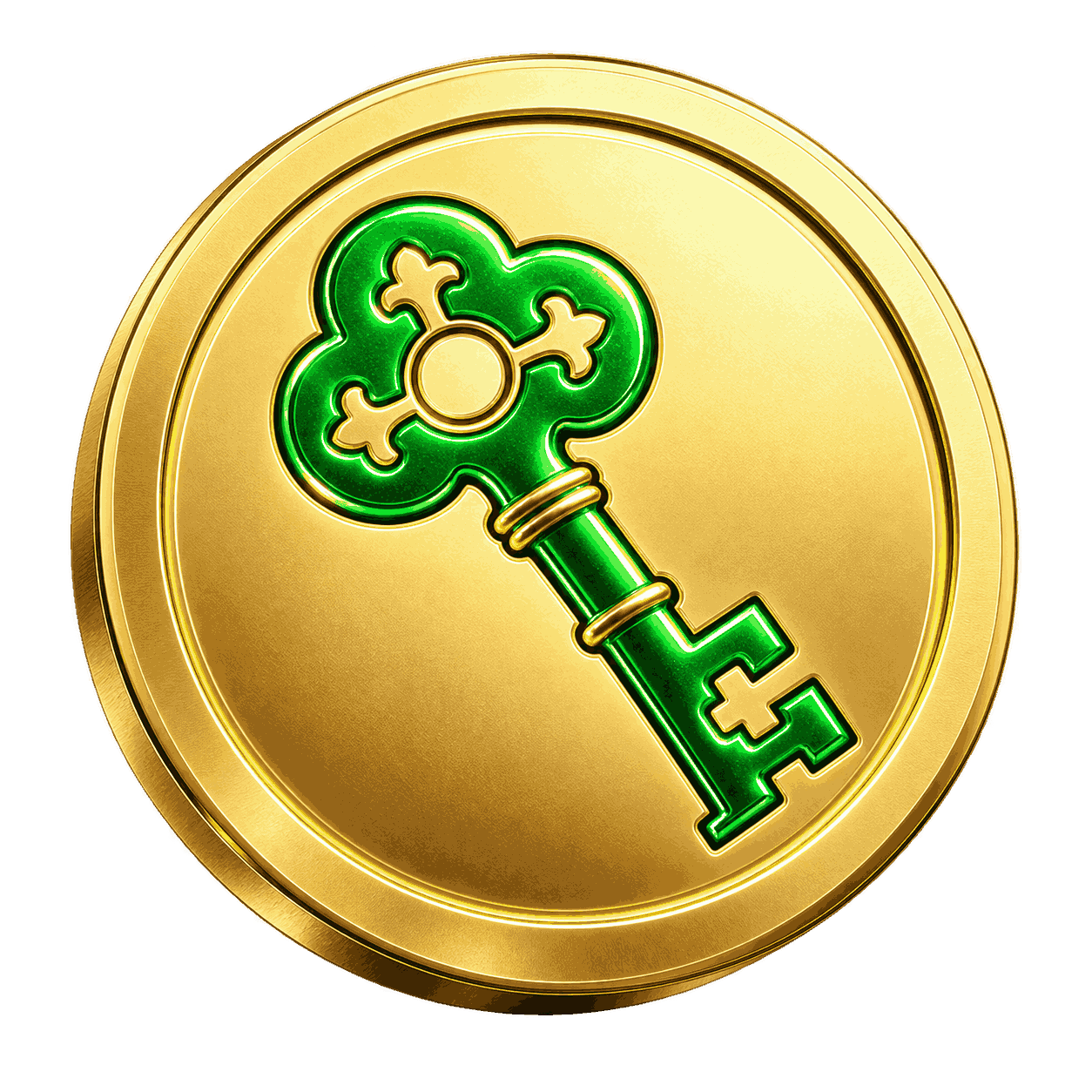 MOONAKEY official gold coin with emerald skeleton key logo